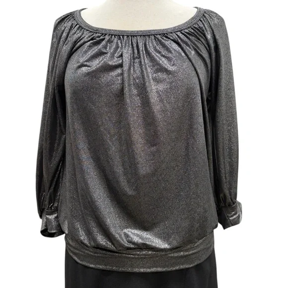 Karen Kane Black Metallic Shimmery Pullover Blouse - Picture 2 of 9